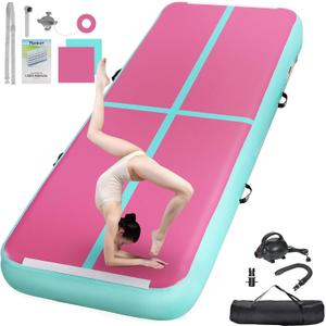 FBSPORT 10ft Inflatable Air Gymnastics Mat Training Mats 4 inches Thickness Gymnastics Tracks for Home Use/ Training/ Cheerleading/ Yoga/ Water with Pump Pink+Green FBSPORT 10ft Inflatable Air Gymnastics Mat Training Mats 4 inches Thickness Gymnastics Tracks for Home Use/ Training/ Cheerleading/ Yoga/ Water with Pump Pink+Green