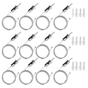 12 Sets Hexagon Garage Lights Suspension Cables Kit Steel Hanging Chains 3.28ft, Hex Honeycomb Light Connectors Pendant Light Wire Rope Cable Heavy Duty Chandelier Wire Adjustable (1m 12pcs)