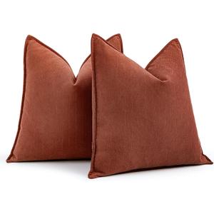 MIULEE Pack of 2 Rust Decorative Pillow Covers 16x16 Inch Fall Soft Chenille Luxurious Couch Throw Pillows Farmhouse Cushion Covers with Elegant Design for Sofa Bedroom Living Room Home Decor