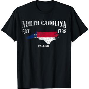 Vintage North Carolina US State Flag and Map, Raleigh Tee T-Shirt