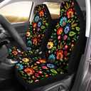 Bulopur Black Boho Floral Car Seat Covers Front Seats Only for Women Men Seat Covers w/Organizer Pocket for Cars SUV Truck Sedan