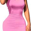 LCNBA Sexy Spaghetti Strap Tank Dress Basic Backless Bodycon Club Party Mini Dress (Large, Pink)