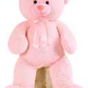 MorisMos 36 inch Big Teddy Bear Stuffed Animal, 3ft Large Bear Plush, Big Stuffed Bear with Footprints Gifts for Kids, Girls, Girlfriends, Women on Baby Shower, Valentine, Christmas, Birthday (Pink)