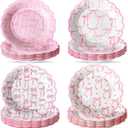 Jingmore 100 Pcs Bow Paper Plates 7'' Scalloped Bowknot Disposable Paper Plate Coquette Bow Dessert Set for Girl Bachelorette Engagement Bridal Baby Shower Birthday Table Decor(Pink)