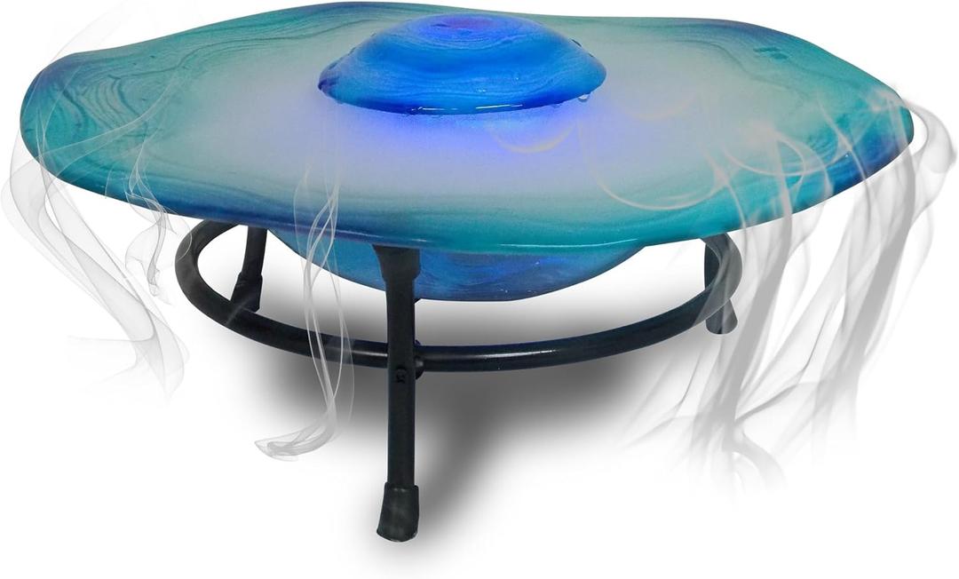 XBrand Tabletop Mist Fountain with 12 Color Changing LED Lights and Inline Control, 8 inch Tall, Glass and Metal, Blue