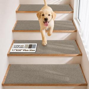 COSY HOMEER Non-Slip Stair Treads Washable Plus Size 30"x11",15Pc,Beige