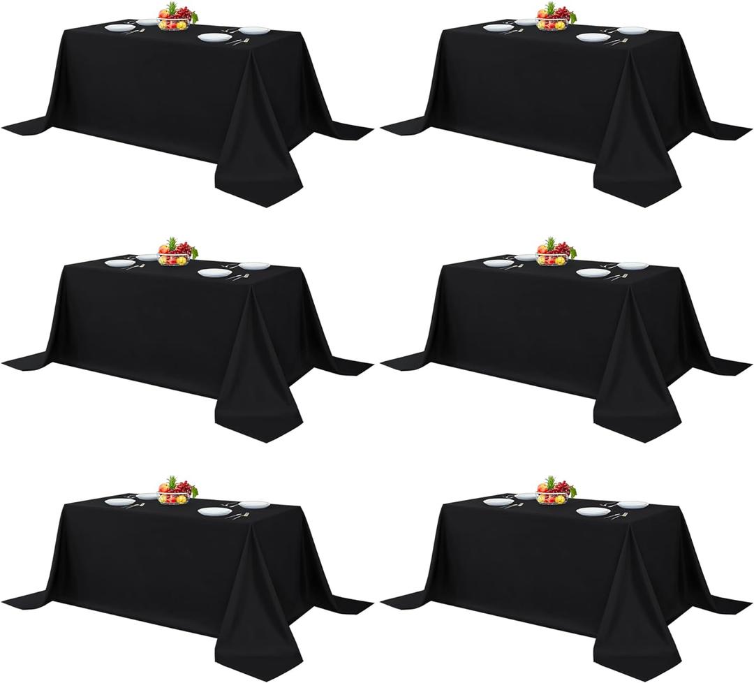 Fitable Black Tableclothes for Rectangle Tables, 6 Pack - 90 x 132 Inch - Reusable and Elegant Tablecloths, Polyester Fabric Table Covers for Wedding, Party, Banquet, Formal Events