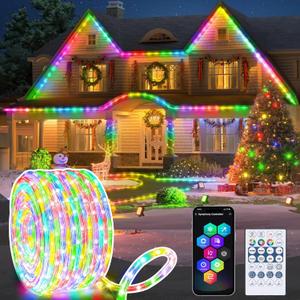 Jnaurb RGB Color Changing Rope Lights Outdoor, 66ft 200LED Smart String Lights with Remote & APP Control, Waterproof Music Sync Rope Lighting - DIY Flexible Tube LED Lights for Bedroom Garden Wedding (RGB (Red, Green, Blue))