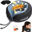 Travel Neck Pillow with Massage & Heat, U-Shaped Neck Massager with 8-Point Vibration, Eye Mask and Earplugs Set Ergonomic Memory Foam, Ideal for Travel, Office, Home