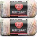 Red Heart Super Saver Bitty Stripes Rainbow Mist Yarn - 2 Pack of 10oz/283g - 100% Acrylic - #4 Worsted (Medium) - 515 Yards - Knitting/Crochet