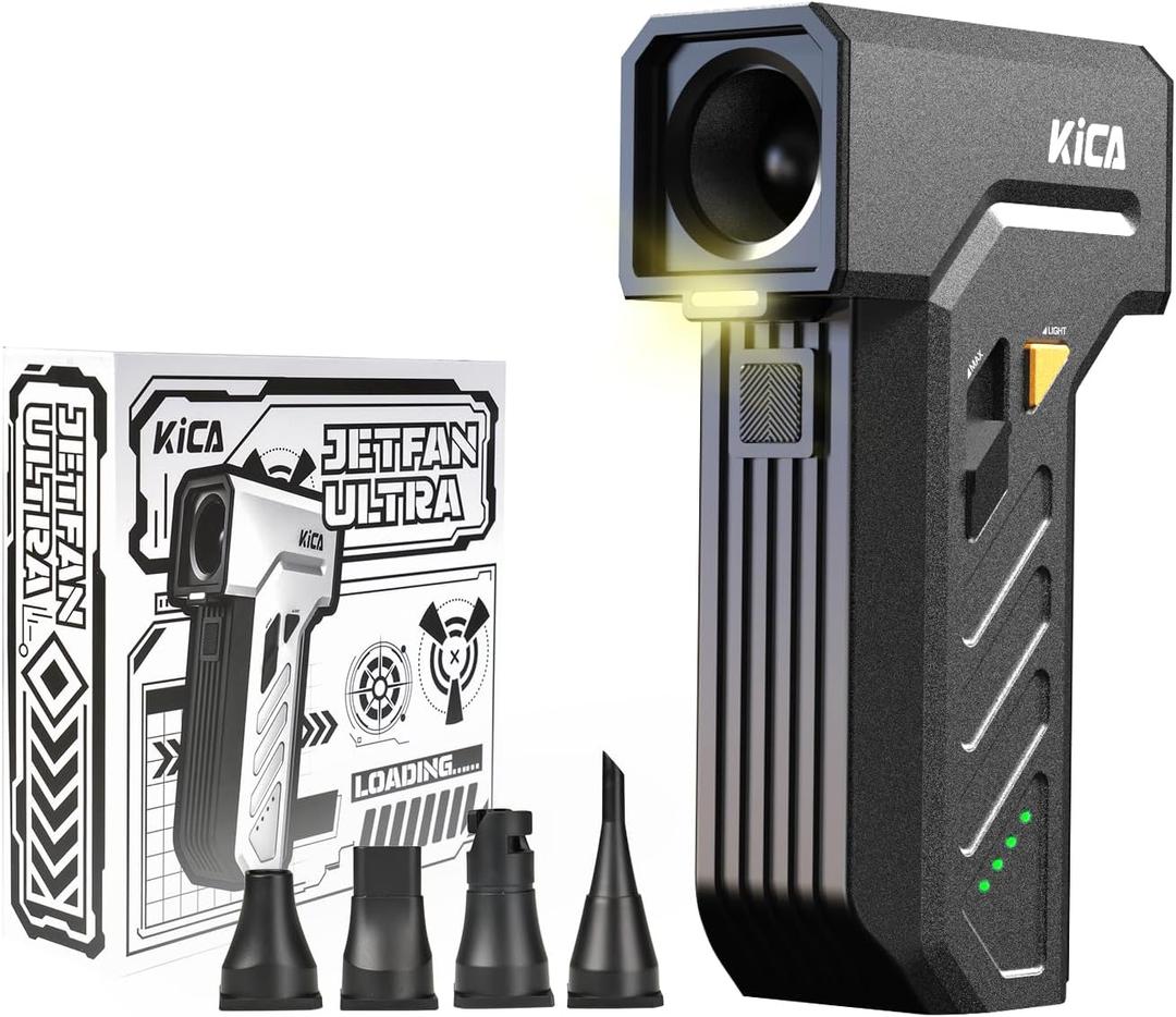 KiCA Electric Air Duster with LED Light - 130000 RPM Cordless Air Duster, Stepless Speed Control, Brushless Dust Blower for Computer, Keyboard, Outdoor, House and Car - Jet Fan Ultra(Black)