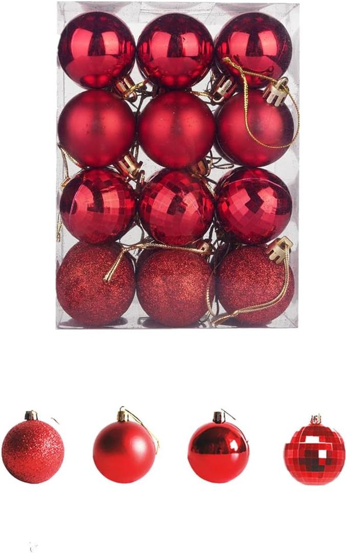 Christmas Balls,24PCS Ornaments for Xmas Tree,1.57INCH Hanging Ball for Small Christmas Tree Decorations,Party Decorations (RED)