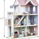 Giant bean Large Pink Wooden Dollhouse with Furniture for Girls with Doorbell, Light,Elevator, 6 Rooms 2.6ft High,15 Pcs Furniture & 3 Dolls, Kids Playhouse Toy for Girls 3-7+, 31.5" x 25" x 12.2", L25" * W13.4" * H31.5"