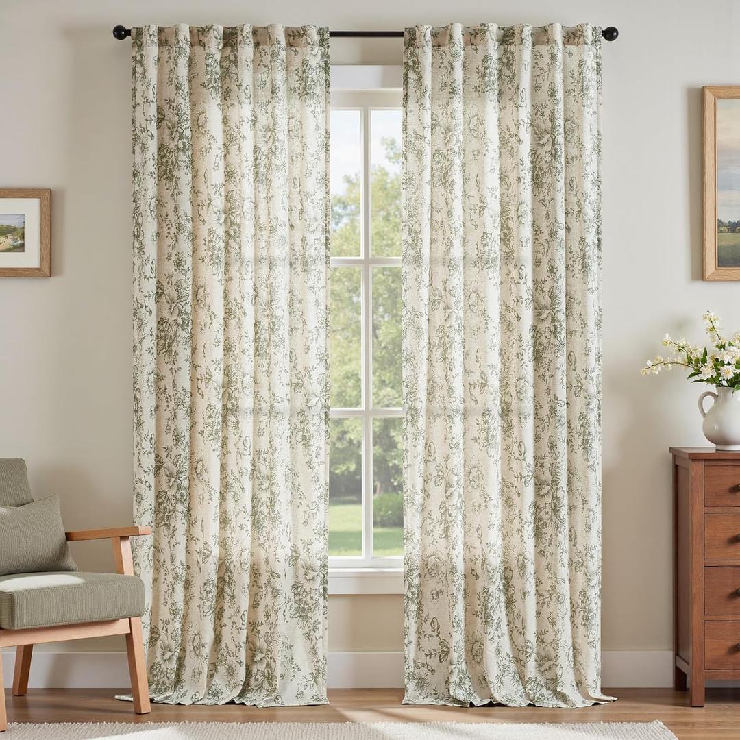 jinchan Linen Blend Curtain Floral Curtains for Living Room 108 Inch Length Sage Green Printed Curtain Rod Pocket Back Tab Farmhouse Peony Flower Patterned Drapes Bedroom Window Curtains Set 2 Panels jinchan Linen Blend Curtain Floral Curtains for Living Room 108 Inch Length Sage Green Printed Curtain Rod Pocket Back Tab Farmhouse Peony Flower Patterned Drapes Bedroom Window Curtains Set 2 Panels