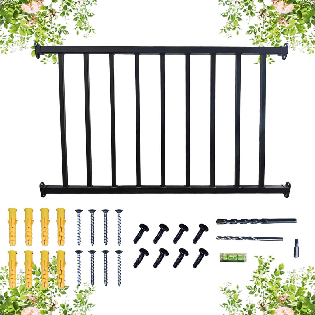Metal Guard Rail Kit with Balusters 9 RailingsBlack Decking Railings Porch Indoor Outdoor Hand Railing