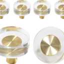 Uenhoy 6 Pack Glass Crystal Cabinet Knobs Round Drawer Knob Pulls Gold Crystal Knobs for Cabinets and Drawers - 1-1/4 Inch