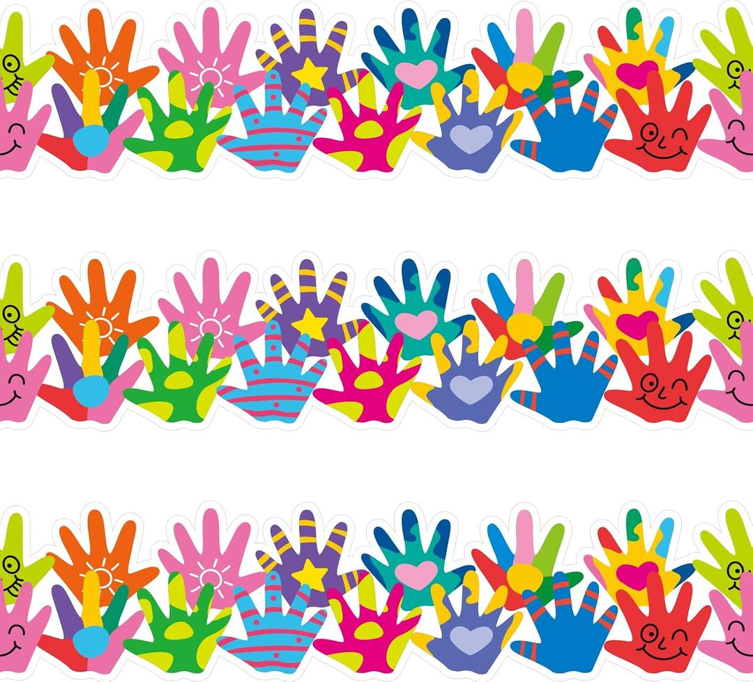 72 Feet Colorful Handprint Borders Hands Border Trim for Bulletin Board Back to School Classroom Decoration