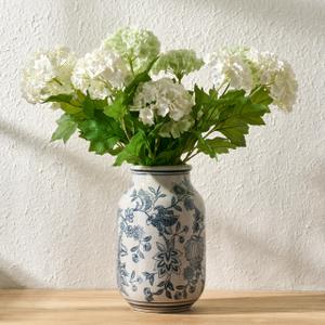 SIDUCAL Blue and White Vintage Vase, 9.4 Inch Ceramic Chinoiserie Floral Vase, Retro Ice Cracked Blue and White Porcelain for Home Decor Centerpieces, Living Room, Bookshelf, Office