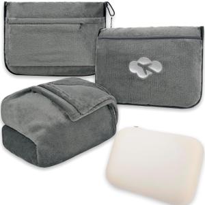 Blanket Pillow for Airplane Travel Essentials - 3 In 1 Travel Blanket and Pillow Set for Women Gifts, Plane Compact with Bag for Long Flight, International Traveler Must Haves Flying Accessories(Gray) 