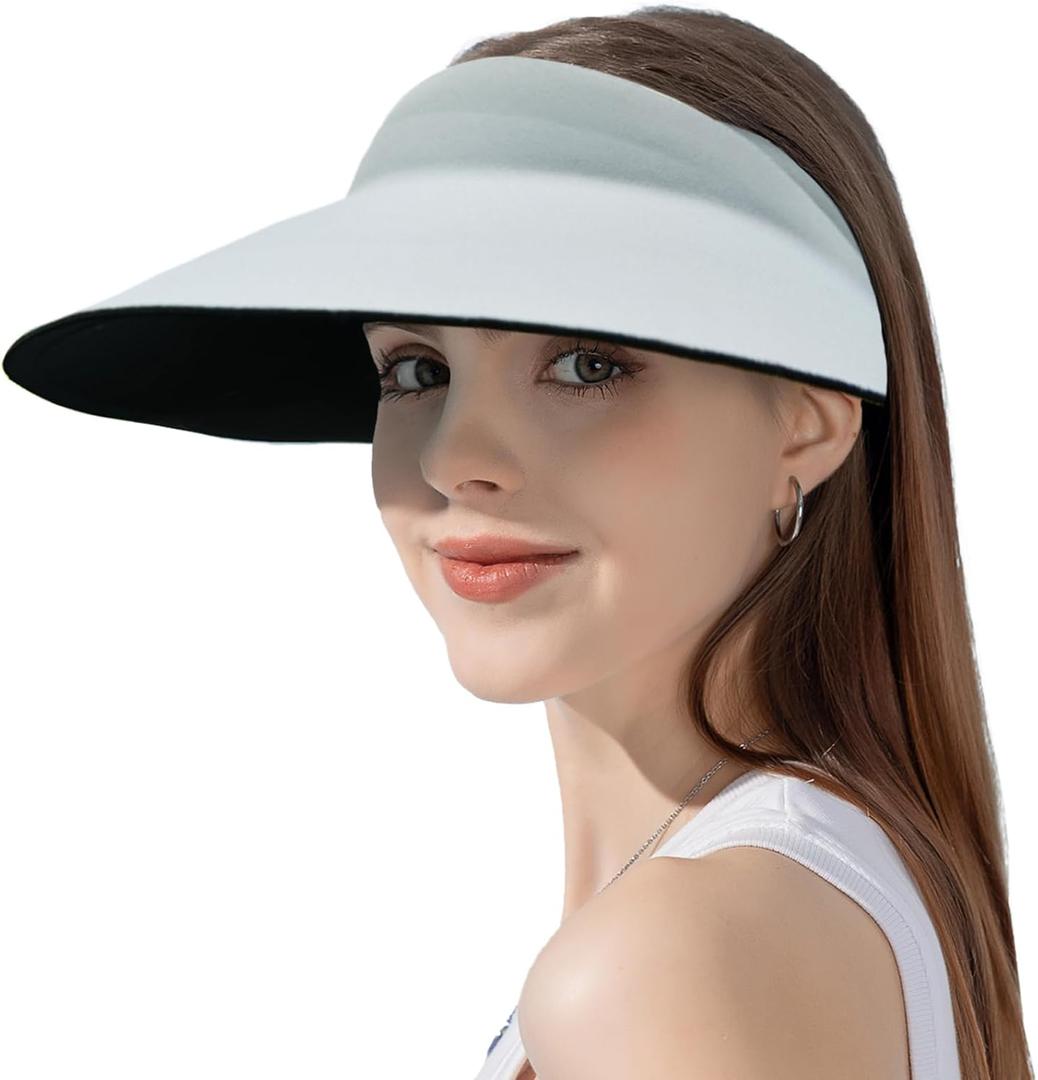 2 x ZOORON Sun Visor Hats for Women Men Wide Brim Sun Hats Women Men Adjustable Ponytail Sun Hats Foldable UPF 50+ (1pack-light Grey)