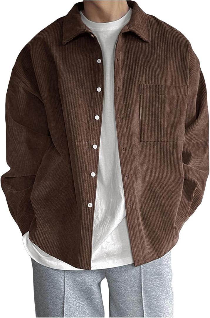 RoseSeek Men's Corduroy Button Down Shirts Long Sleeve Collared Shirt Jackets Fall Clothes Streetwear
