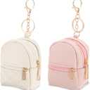 2Pcs Mini Backpack Cute Cosmetic Bag for Women Creative Pendant Keychain Key-chains Keyrings PU Leather Makeup Bag Key Pocket Lipstick Bag Card Holder Data Cable Organizer Zipper Pouch for Women Girl