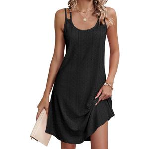 AI'MAGE Women's Swimsuit Cover Up Spaghetti Strap Eyelet Bathing Suit Cover Ups Sleeveless Beach Cover Up Dress S-3XL (X-Large, Black)