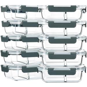 M MCIRCO 10-Pack,30 Oz Glass Meal Prep Containers 2 Compartments Airtight Lunch Bento Boxes with Lids, Glass Food Storage Containers, Microwave, Oven, Freezer, Dishwasher