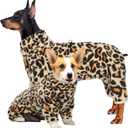 ROZKITCH Dog Pajamas Fleece, Pet Windproof Warm Cold Weather Jacket Vest with Luminous Zipper, Jumpsuit Apparel Outfit Clothes for Medium Dog Brown 