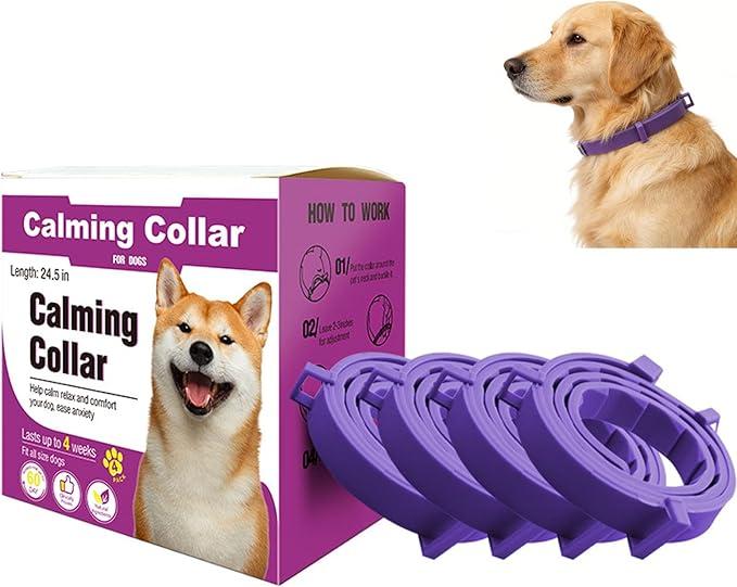 Calming Collar for Dogs, Dog Collar 60-Day Adjustable Calming Collars for Small Medium Large Dogs, 24.5 Inch Comfort Fit Collar 4PCS (Purple)