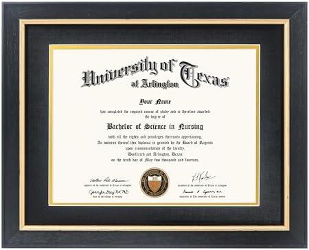 GMFrames 19x16 Wood Diploma Frame,Tempered Glass,Rustic Black Finish with Gold Trim