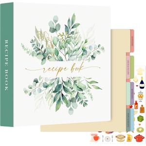 Lanpn Recipe Binder 8.5x11 3 Ring Kit, Waterproof Organizer Binder Recipe Book with 60 Plastic Sleeves,116 Recipes, Dividers, Labels & Stickers, Blank Cookbook to Write in Your Own Recipes