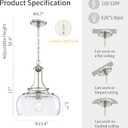 WUZUPS Chandelier Rustic Farmhouse Industrial Round Ceiling Pendant LED Light Fixture with Clear Glass Shades for Dining Room Kitchen Island Foyer Entryway, H 17" x W 13.4", E26 Base, Brushed Nickel