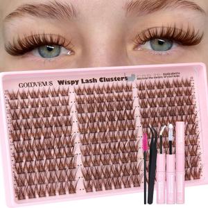 Brown Wispy Eye Lash Clusters Kit Natural Cluster Eyelash Extensions Kit False Eyelash Clusters Fluffy DIY Individual Lash Extensions Kit C Curl