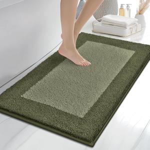 anllugs Bathroom Rugs 24" x 36", Non-Slip Extra Soft Absorbent Bath Rugs, Machine Washable Quick Dry Bath Mats for Bathroom Floor, Shower, Bathtub and Sink, Olive Green & Green