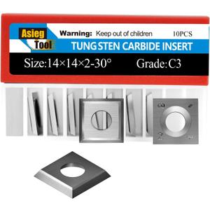 14mm Standard Square Straight Tungsten Carbide Replacement Cutter Inserts Knives 14mm x 14 x 2mm for Grizzly T21348 and Woodworking Spiral Helical Planer Head and DIY Wood Lathe Turning Tools 10pcs