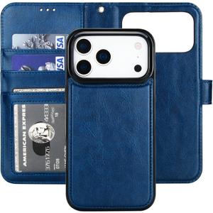 Bocasal Detachable Wallet Case for iPhone 17 Pro Max RFID Blocking Card Slots Holder Premium PU Leather Magnetic Kickstand Shockproof Wrist Strap Removable Flip Protective Cover 5G 6.9 inch (Blue)