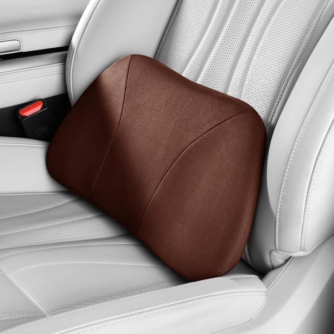 Lumbar Support Pillow,Back Pain Relief Cushion,fits tightly around the waist,Memory Foam,Skin-friendly Suede Fabric,fit Car Drive,Office chair,Rest seat,Improve Posture,Portable,15.5''Lx 8.7''H (Coffee)