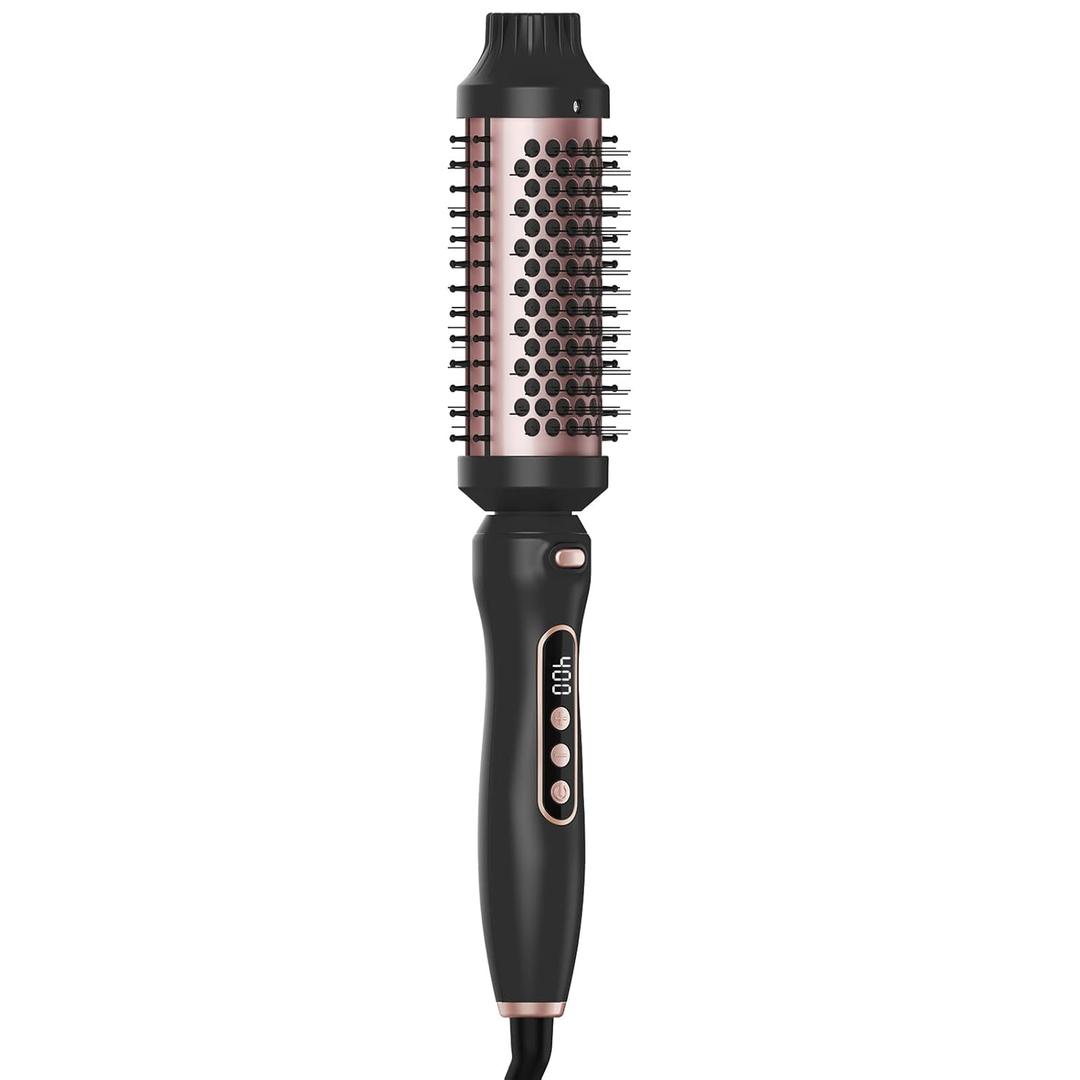 Thermal Brush, 1.7 inch Heated Round Brush with Detachable Head, Velvet Pouch and Dual Voltage for Travel, Easy to Create Blowout Look (Silver) (Black)