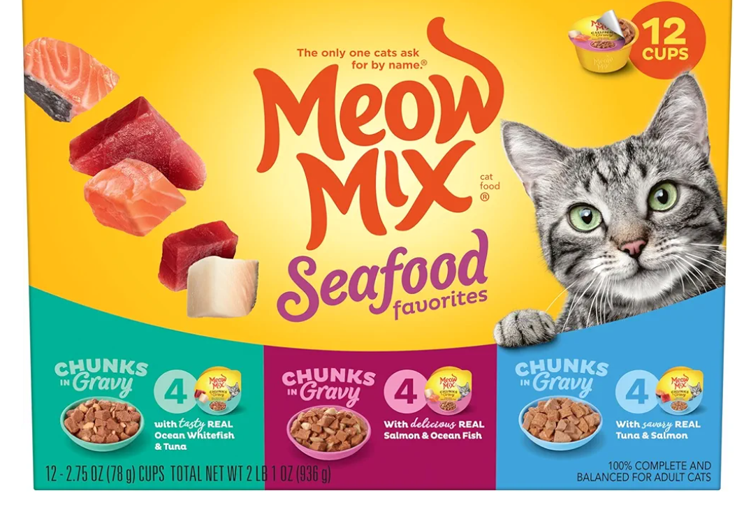 Meow Mix Seafood Favorites Chunks in Gravy Wet Cat Food Variety Pack, 2.75 Ounce (Pack of 12)