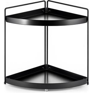 2 Tier Corner Shelf Rack Kitchen Counter Cabinet Bathroom Organizer Makeup Cosmetic countertop Organization and Storage Under Sink Organizers Perfume Trays for Dresser Black