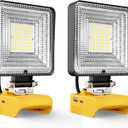 LIVOWALNY 60W LED Work Lights Compatible with Dewalt Battery, 2PCS 6000LM Flashlight with USB A & USB C Output Port Low Voltage Protection, Cordless Portable Floodlight for Camping, Emergency, Outdoor