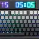 EPOMAKER DynaTab 75X Wireless Gaming Keyboard with Custom Dot-Matrix RGB LED Screen, Hot Swap Gasket-Mounted Mechanical Keyboard, Bluetooth/2.4G/USB-C Custom Keyboard (Black, Flamingo Switch)