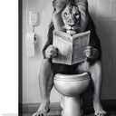OWNANRTHM Lion Bathroom Canvas Wall Art Funny Animal Bathroom Wall Art Lion on Toilet Bathroom Painting Black and White Animal Bathroom Pictures for Bathroom Restroom Wall Framed 8X10 inch (10L" x 8W")