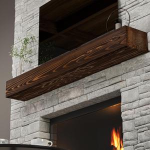 BoscoMondo Fireplace Mantel, Handcrafted Rustic from Solid Pine, Wall-Mounted Floating Farmhouse Shelf - 8x6x66 Brown