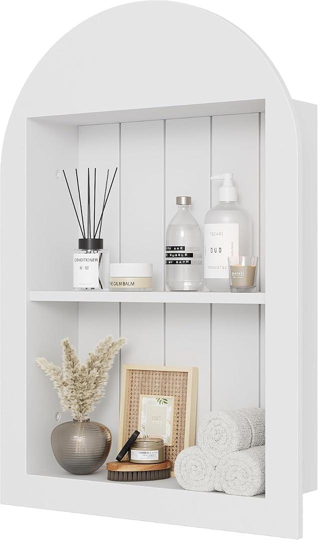 14''x18'' Recessed Medicine Cabinet, Solid Wood Wall Niche, White, 14''x18''x3.75''