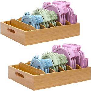 Bamboo Lid Holder Food Container, Kitchen Organizer with 5 Adjustable Dividers, Cabinet Organizer for Food, Kitchen Gadget, Container Lids (2pcs)