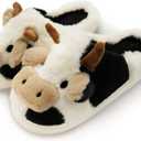 Nackiy Cow Slippers for Women & Men, Cute Animal Fuzzy Slides, Soft Cotton Plush Indoor Outdoor Shoes for Bedroom Living Room House (4-5 Women/3-4 Men)