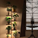 Solatmos Bamboo Plant Stand With Grow Lights Indoor Plants Outdoor Corner Plant Shelf Flower Stands for Living Room Patio Garden Corner Balcony (Wood, 8 Tier)