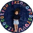 Malamaa ABC Alphabet Rug for Kids  6 ft Round Blue Play Mat for Toddlers & Babies, Soft Nursery Decor for Learning Letters, Classroom & Playroom Area Mat (72" (Circle Blue))
